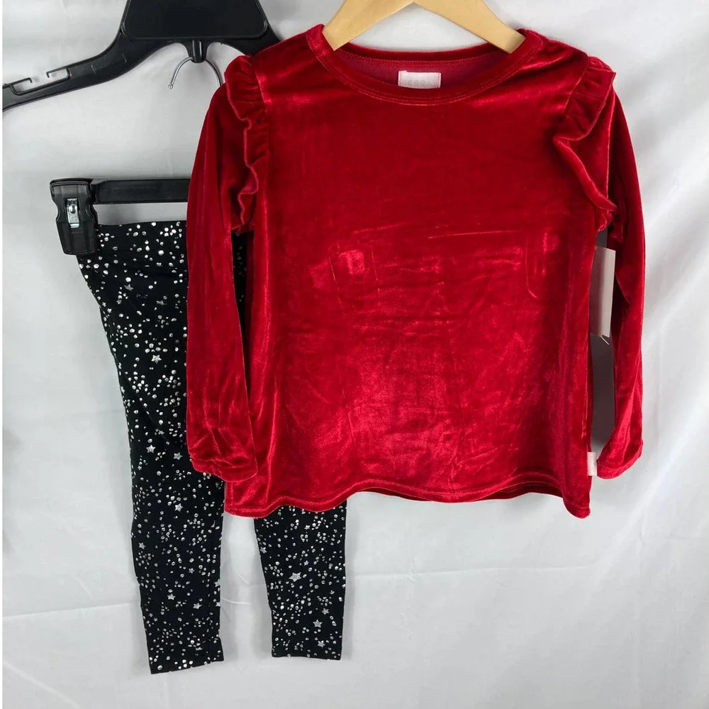 NWT BCBGirls 2 Piece Velvet ruffle top and legging set 3T